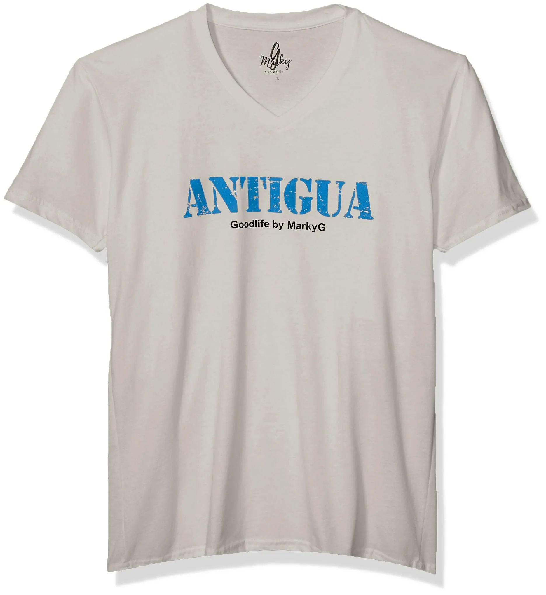 Marky G Apparel Men's Antigua Graphic Printed Premium Tops Fitted Sueded Short Sleeve V-Neck T-Shirt
