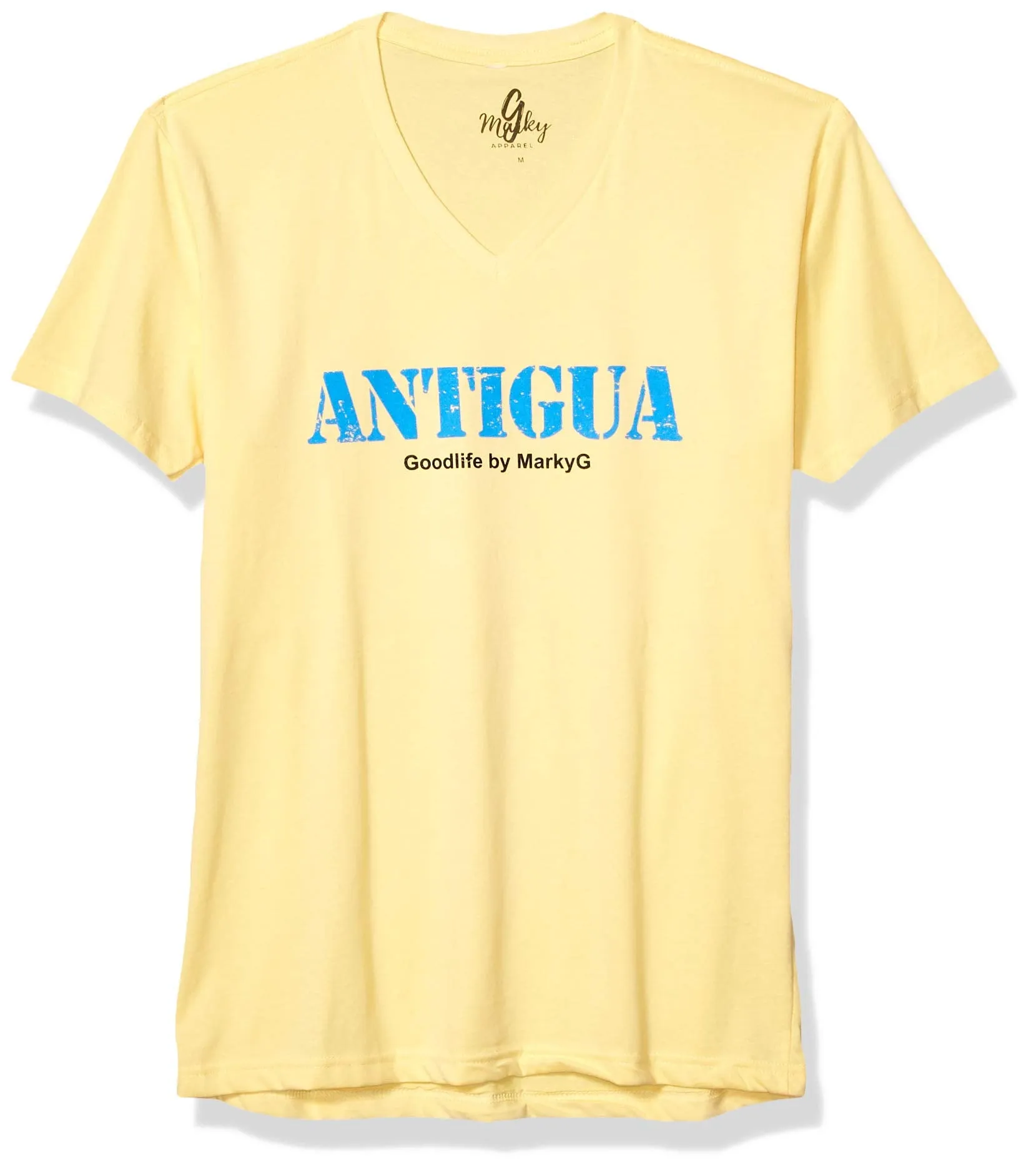 Marky G Apparel Men's Antigua Graphic Printed Premium Tops Fitted Sueded Short Sleeve V-Neck T-Shirt