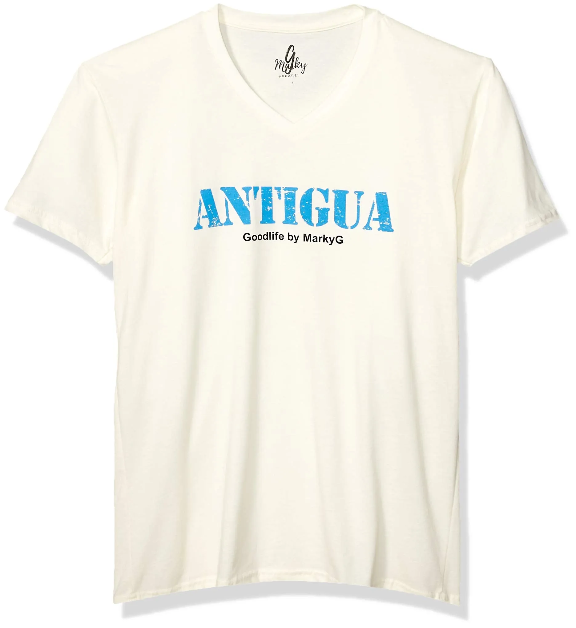 Marky G Apparel Men's Antigua Graphic Printed Premium Tops Fitted Sueded Short Sleeve V-Neck T-Shirt