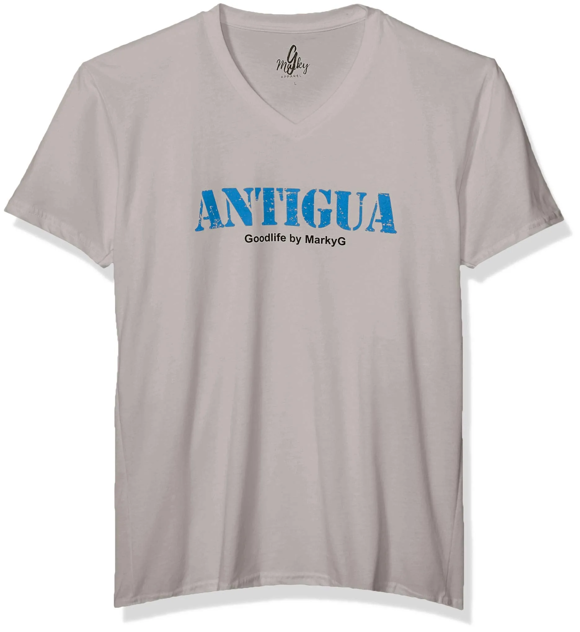 Marky G Apparel Men's Antigua Graphic Printed Premium Tops Fitted Sueded Short Sleeve V-Neck T-Shirt