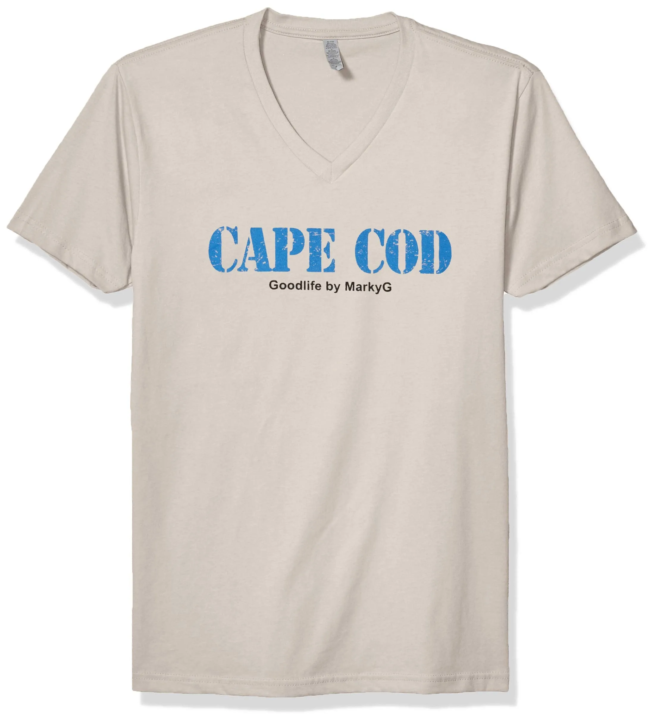 Marky G Apparel Men's Cape Cod Graphic Printed Premium Tops Fitted Sueded Short Sleeve V-Neck T-Shirt