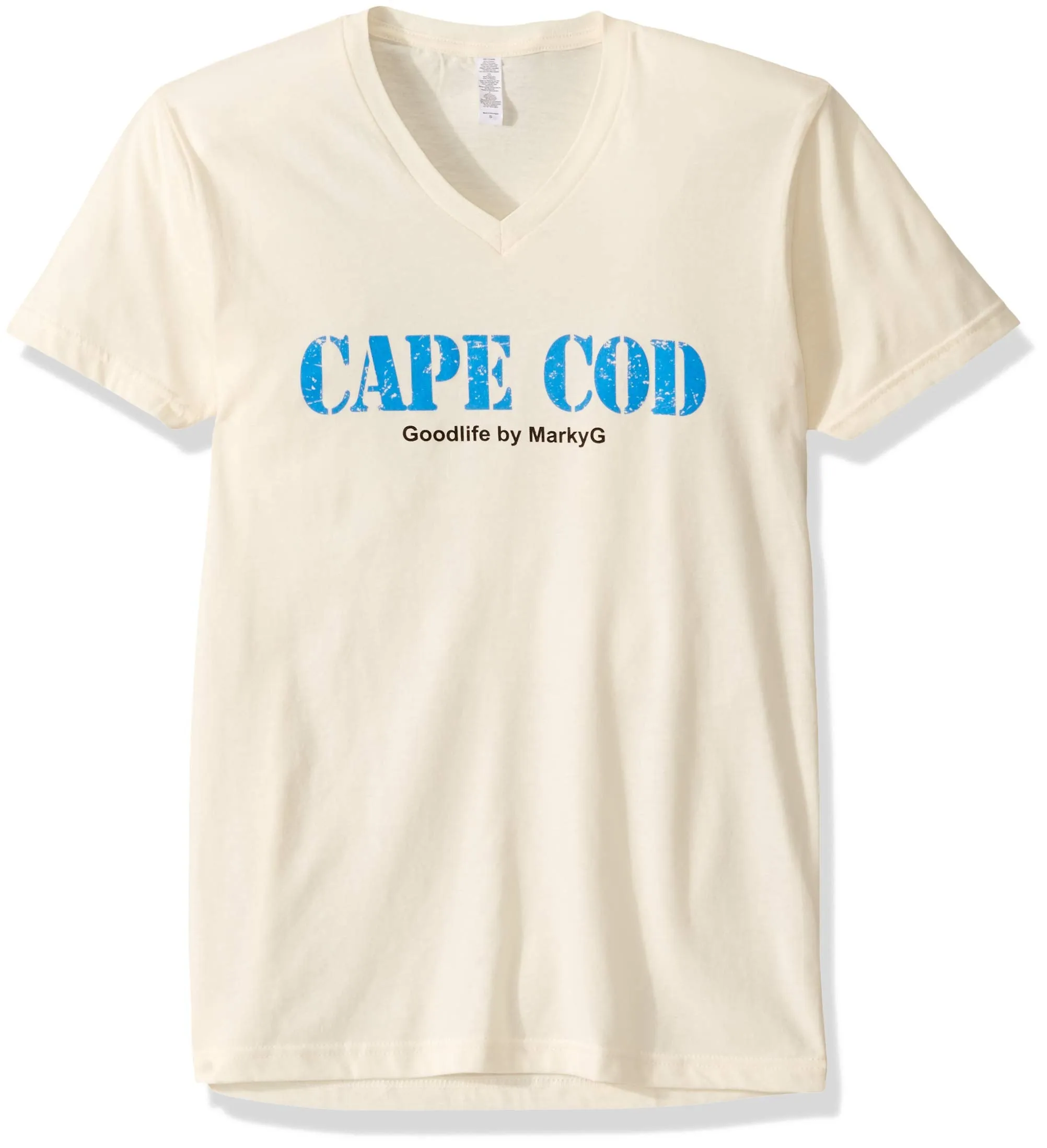 Marky G Apparel Men's Cape Cod Graphic Printed Premium Tops Fitted Sueded Short Sleeve V-Neck T-Shirt