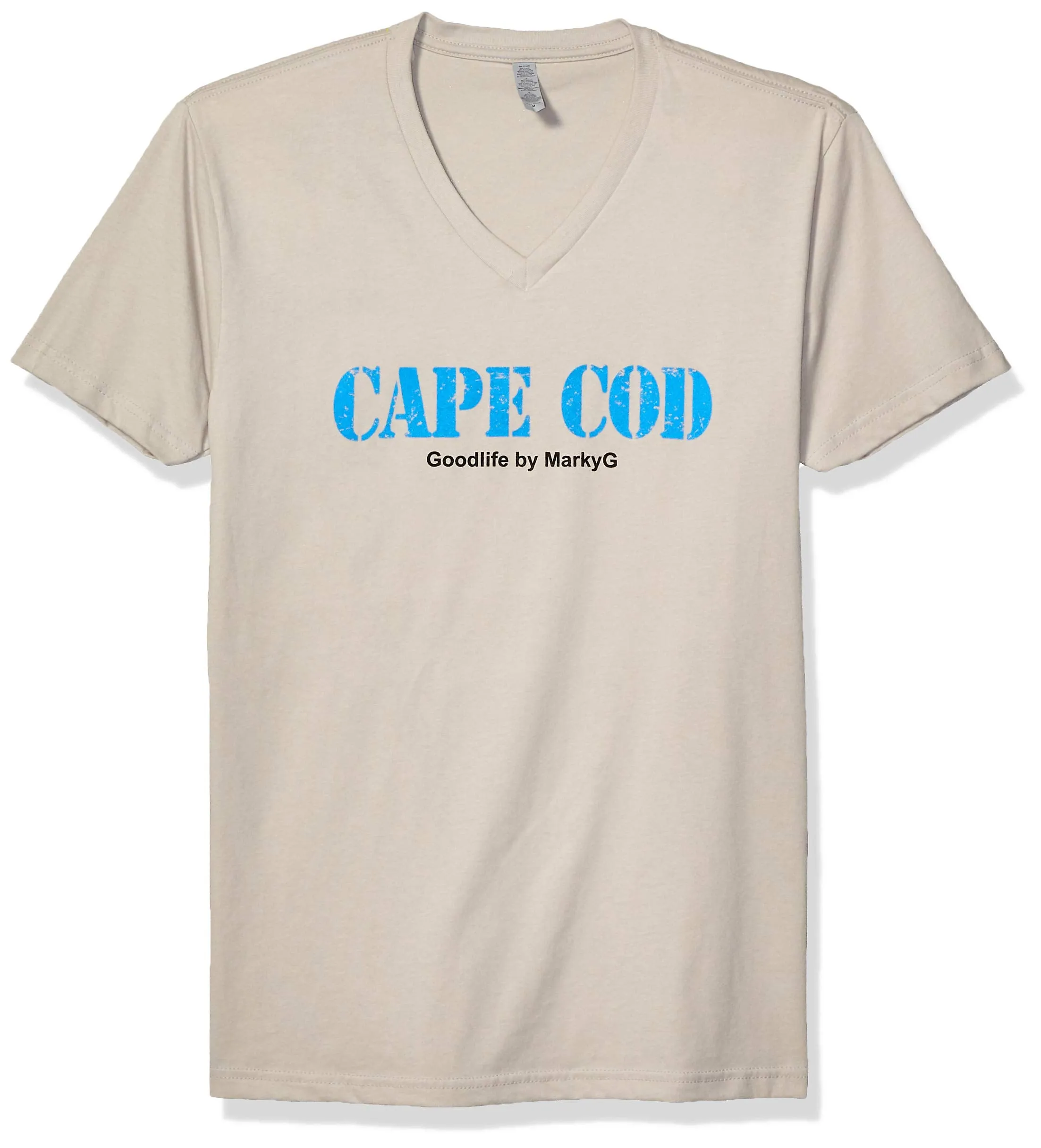 Marky G Apparel Men's Cape Cod Graphic Printed Premium Tops Fitted Sueded Short Sleeve V-Neck T-Shirt