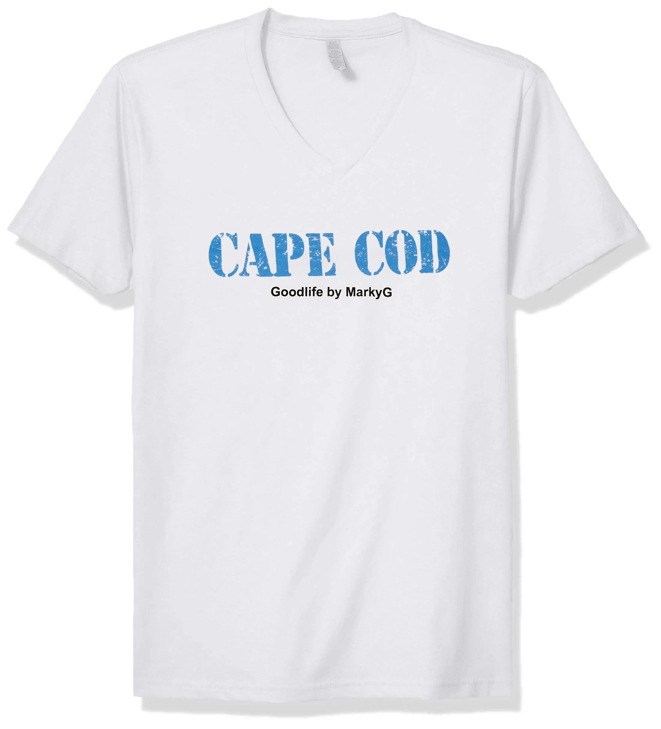 Marky G Apparel Men's Cape Cod Graphic Printed Premium Tops Fitted Sueded Short Sleeve V-Neck T-Shirt