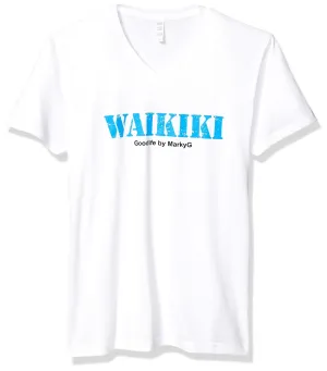 Marky G Apparel Men's Cinque Terre Graphic Printed Premium Tops Fitted Sueded Short Sleeve V-Neck T-Shirt