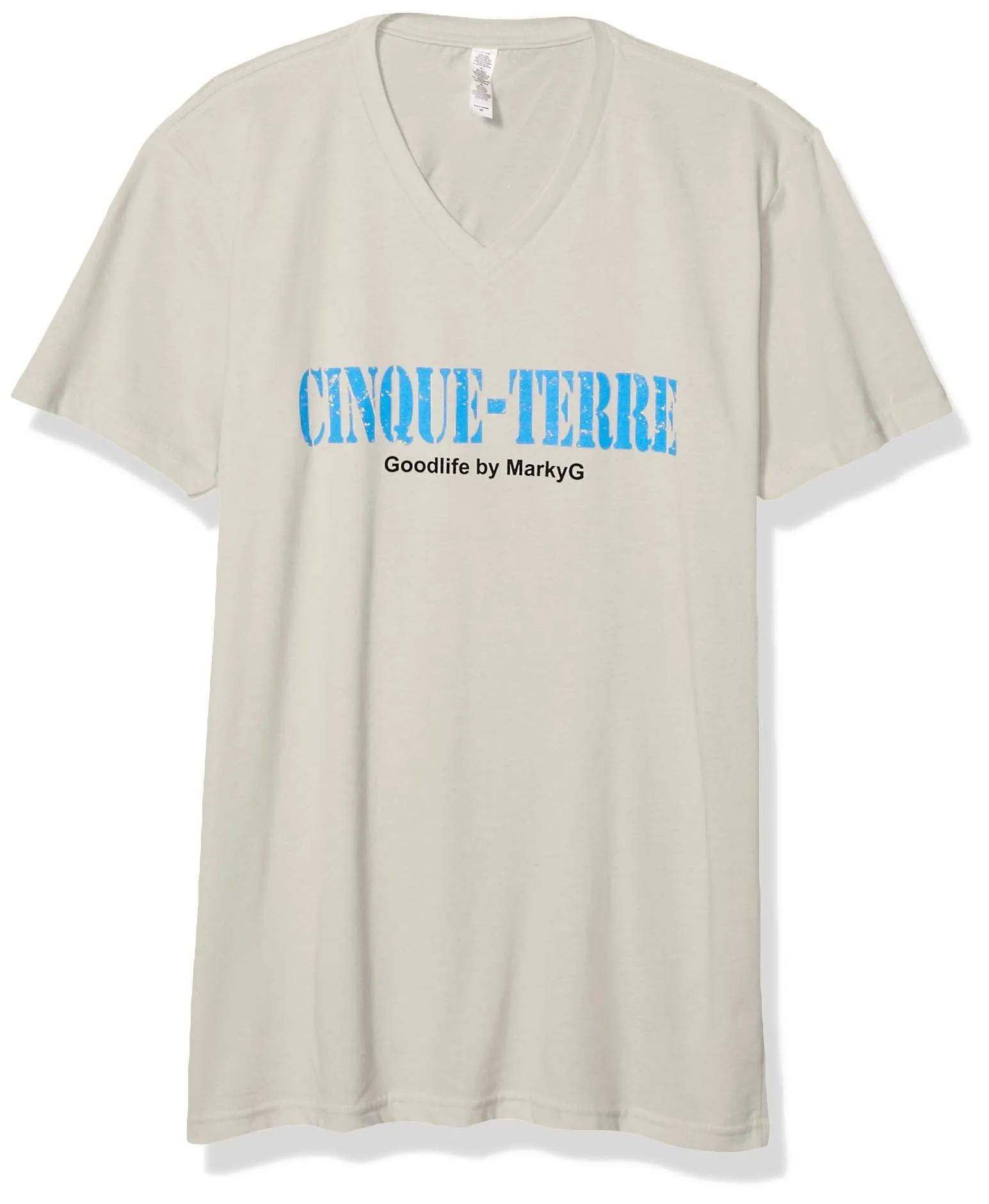 Marky G Apparel Men's Cinque Terre Graphic Printed Premium Tops Fitted Sueded Short Sleeve V-Neck T-Shirt