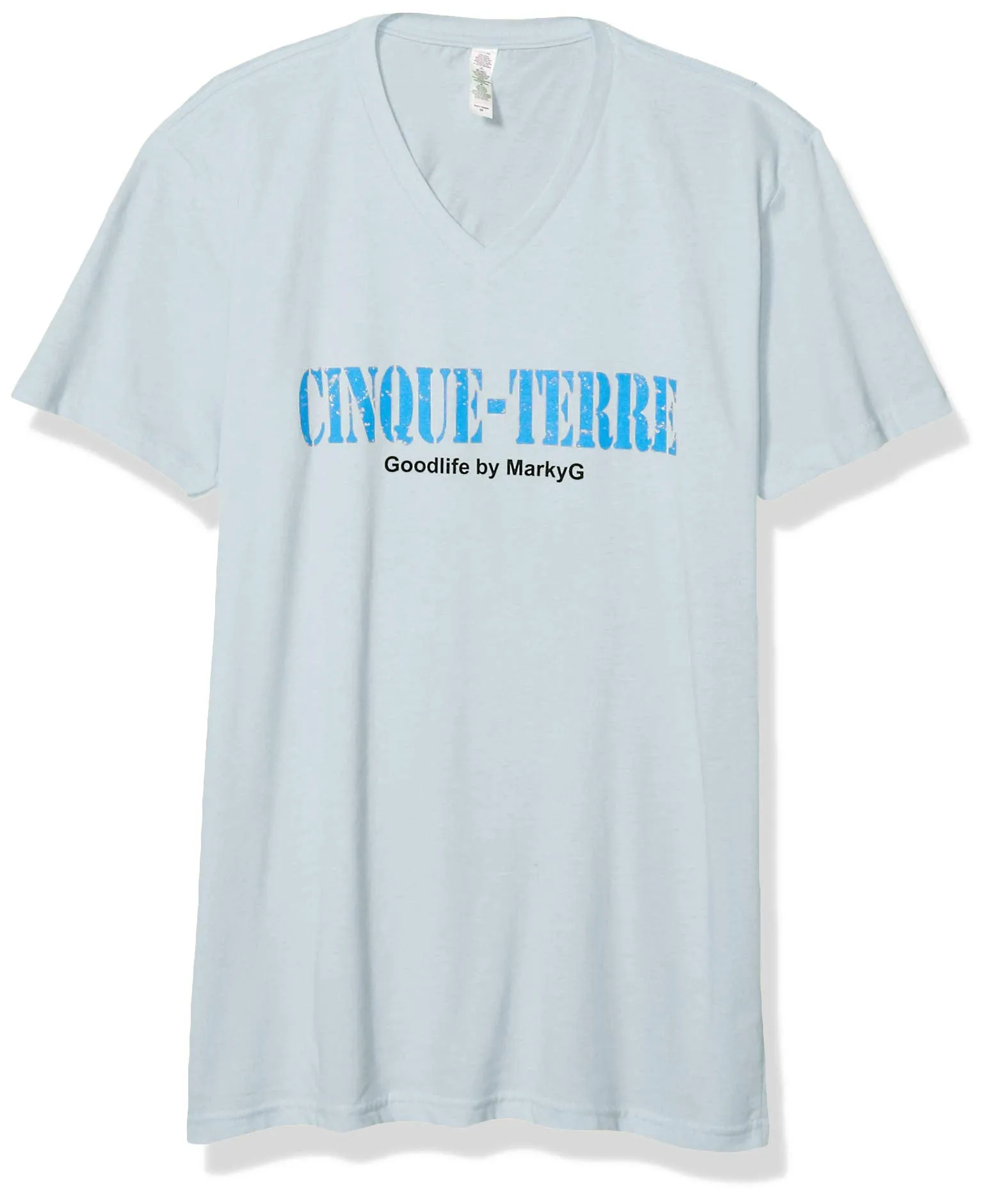Marky G Apparel Men's Cinque Terre Graphic Printed Premium Tops Fitted Sueded Short Sleeve V-Neck T-Shirt