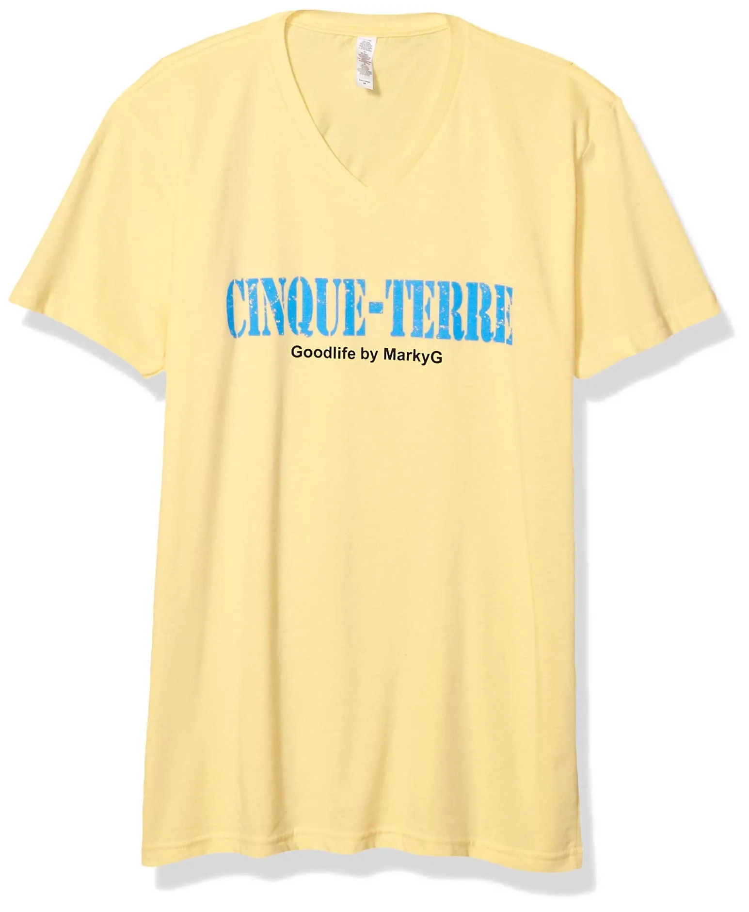 Marky G Apparel Men's Cinque Terre Graphic Printed Premium Tops Fitted Sueded Short Sleeve V-Neck T-Shirt