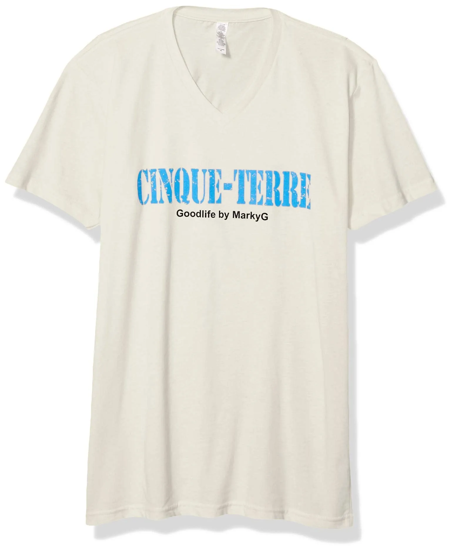 Marky G Apparel Men's Cinque Terre Graphic Printed Premium Tops Fitted Sueded Short Sleeve V-Neck T-Shirt
