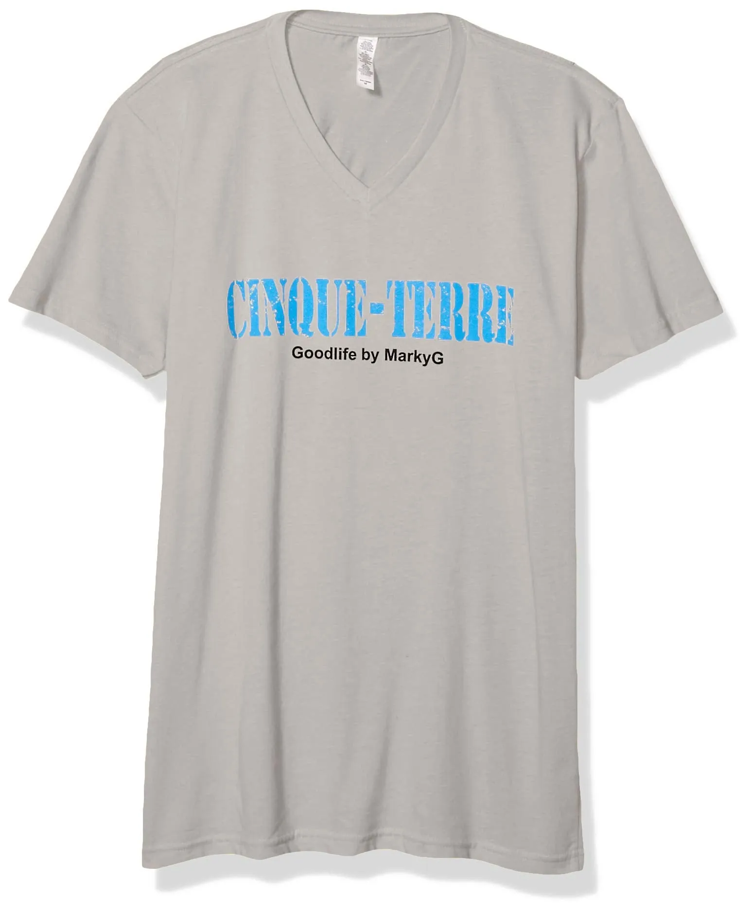 Marky G Apparel Men's Cinque Terre Graphic Printed Premium Tops Fitted Sueded Short Sleeve V-Neck T-Shirt