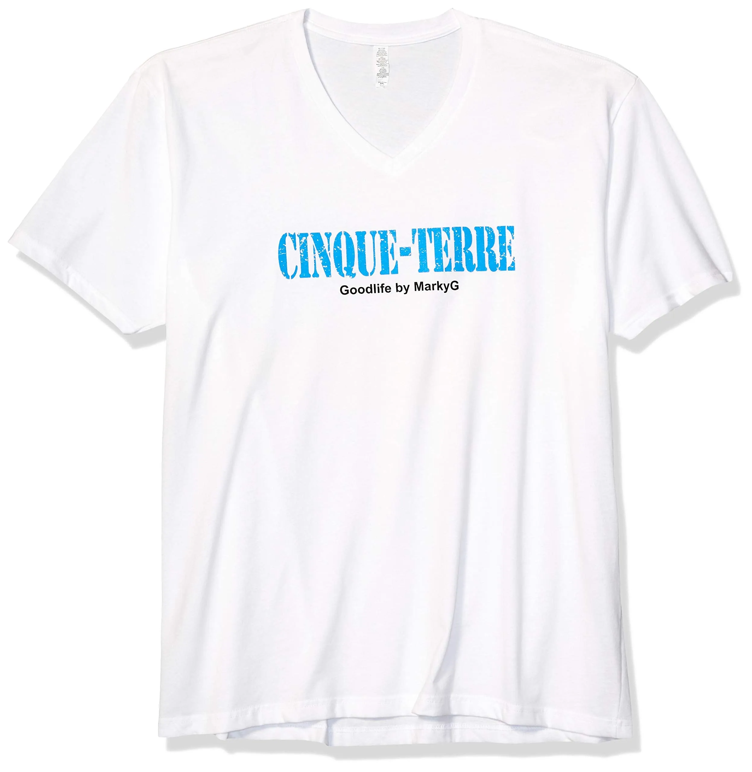 Marky G Apparel Men's Cinque Terre Graphic Printed Premium Tops Fitted Sueded Short Sleeve V-Neck T-Shirt
