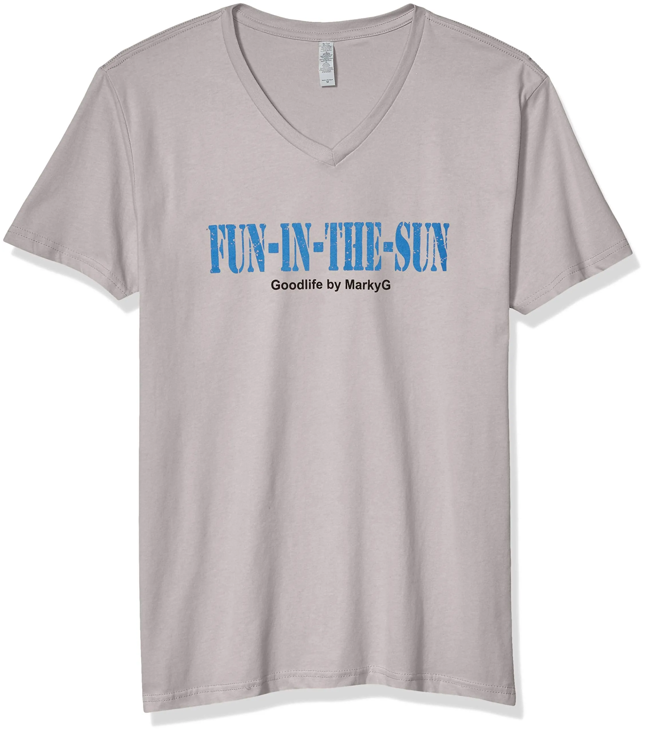 Marky G Apparel Men's Fun in the sun Graphic Printed Premium Tops Fitted Sueded Short Sleeve V-Neck T-Shirt