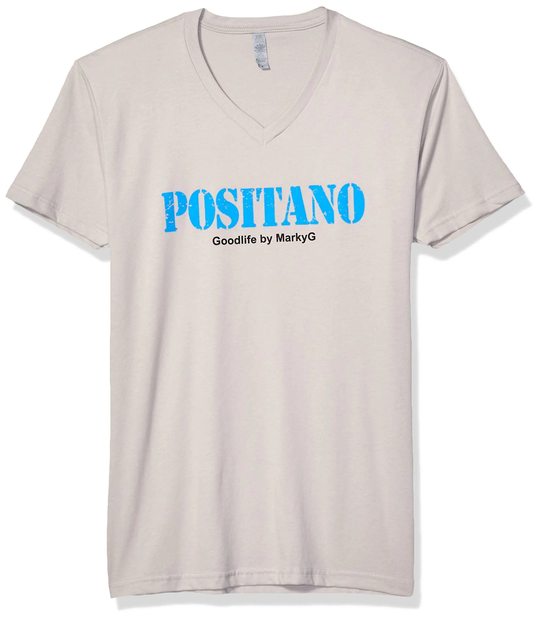 Marky G Apparel Men's Positano Graphic Printed Premium Tops Fitted Sueded Short Sleeve V-Neck T-Shirt