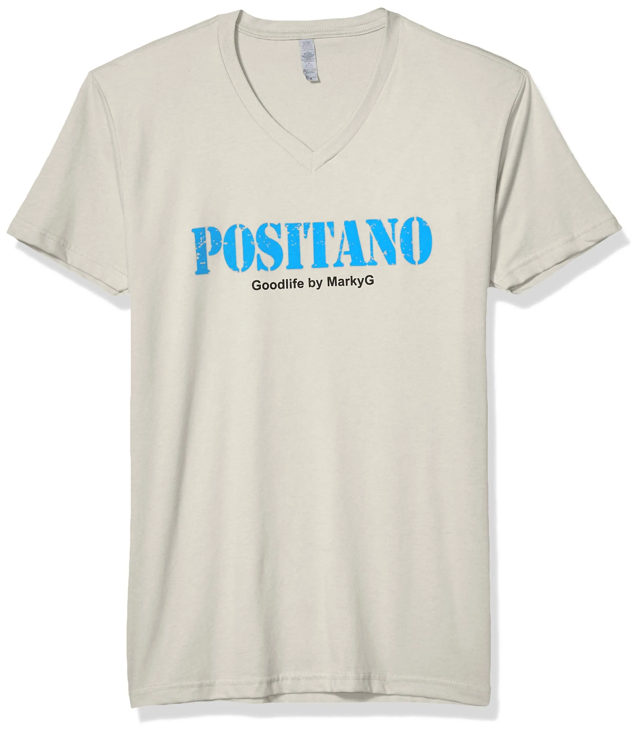 Marky G Apparel Men's Positano Graphic Printed Premium Tops Fitted Sueded Short Sleeve V-Neck T-Shirt