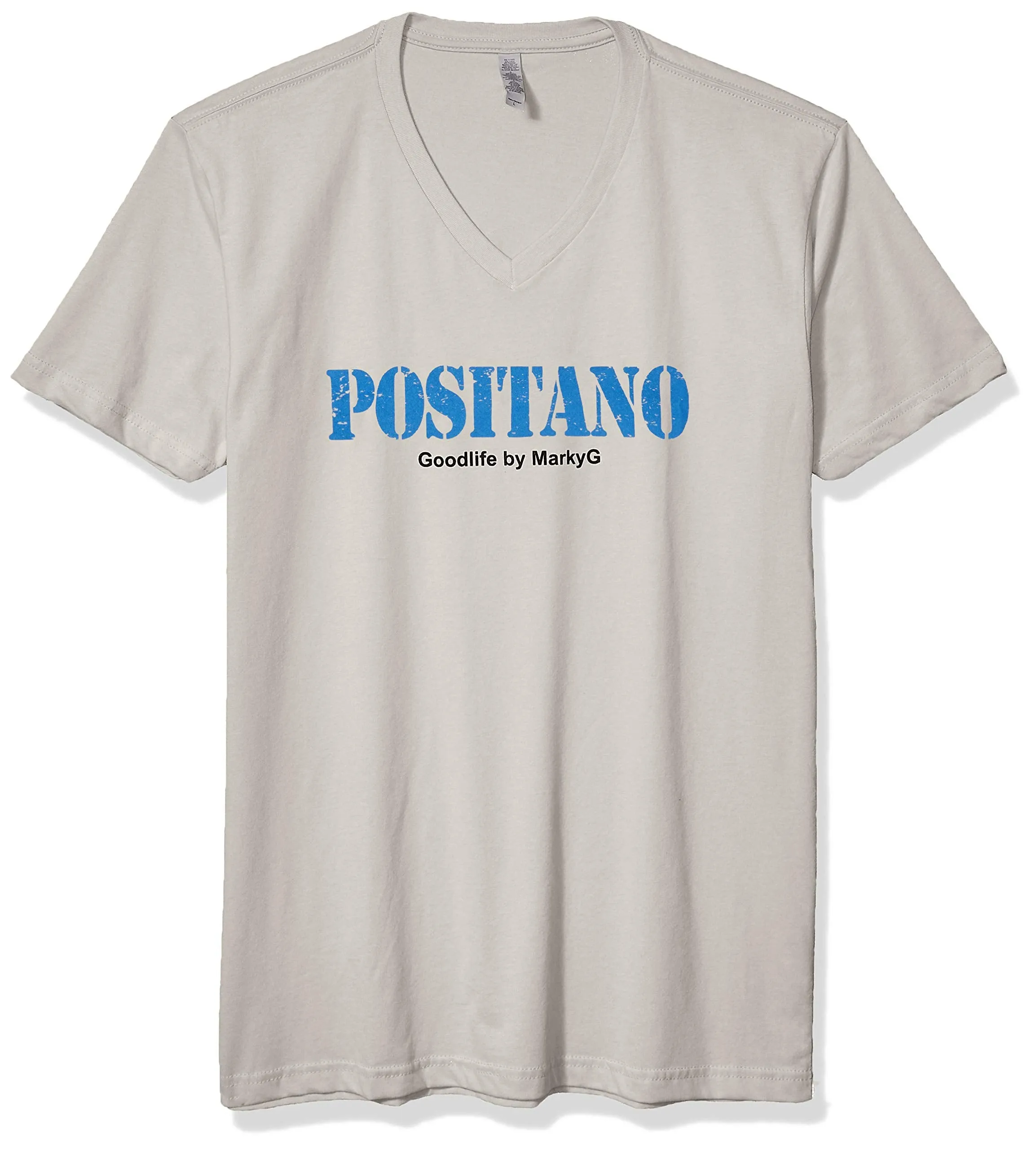 Marky G Apparel Men's Positano Graphic Printed Premium Tops Fitted Sueded Short Sleeve V-Neck T-Shirt