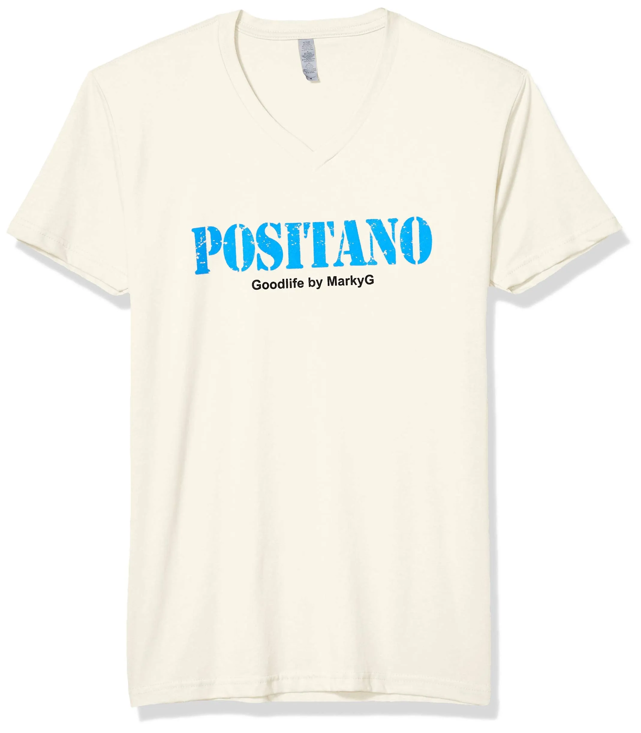 Marky G Apparel Men's Positano Graphic Printed Premium Tops Fitted Sueded Short Sleeve V-Neck T-Shirt