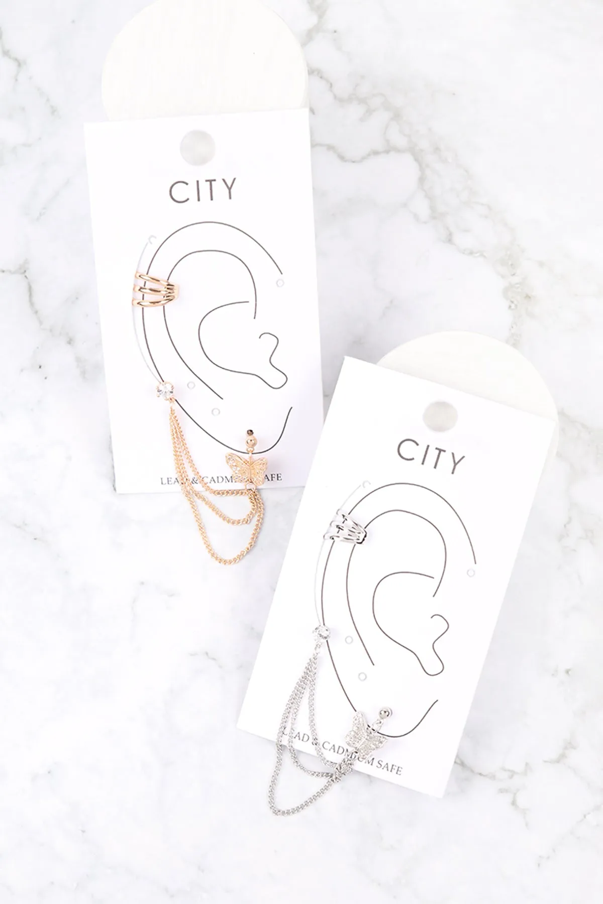 ME9021 - EAR CUFF MULTI CUBIC CHAIN BUTTERFLY EARRINGS