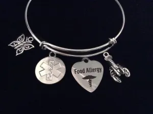 Medical Alert Food Allergy Silver Expandable Charm Bracelet Adjustable Bangle Gift