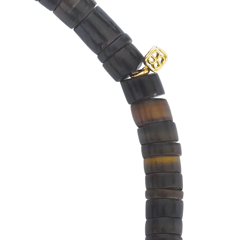 Men's Collection Gold & Diamond Horn on Dark Brown Heishi