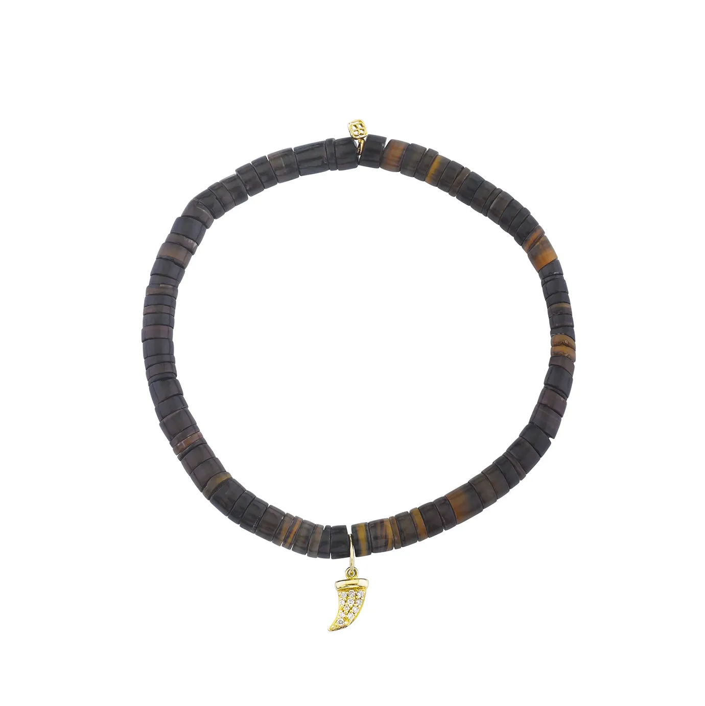 Men's Collection Gold & Diamond Horn on Dark Brown Heishi