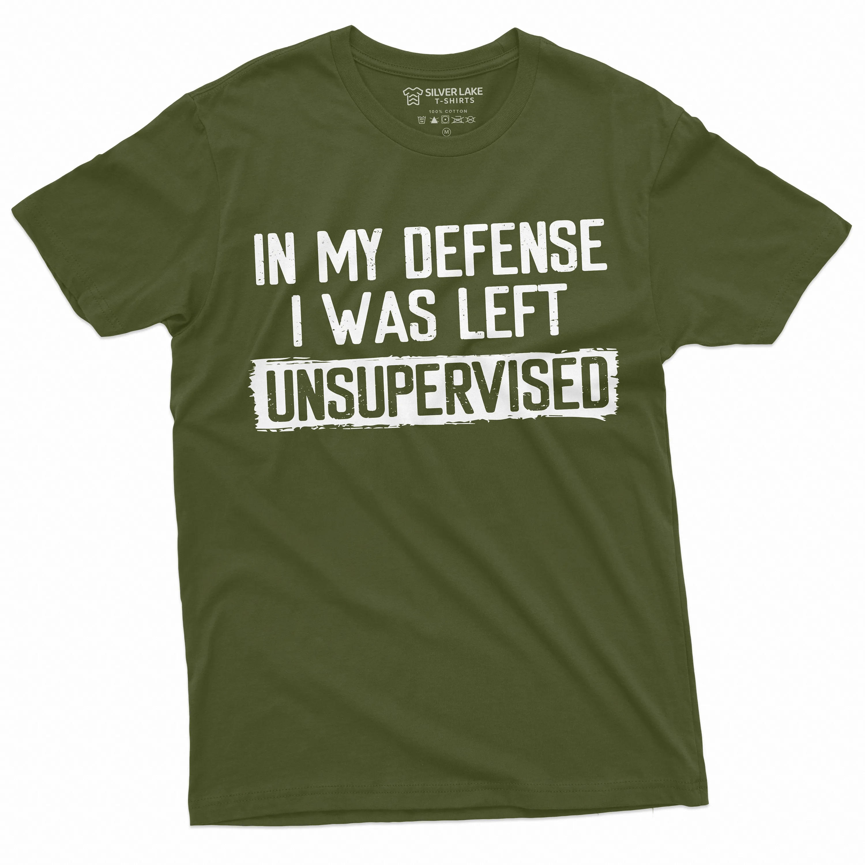 Men's Funny Shirt In my defense I was left unsupervised Humor Birthday Mans Tee