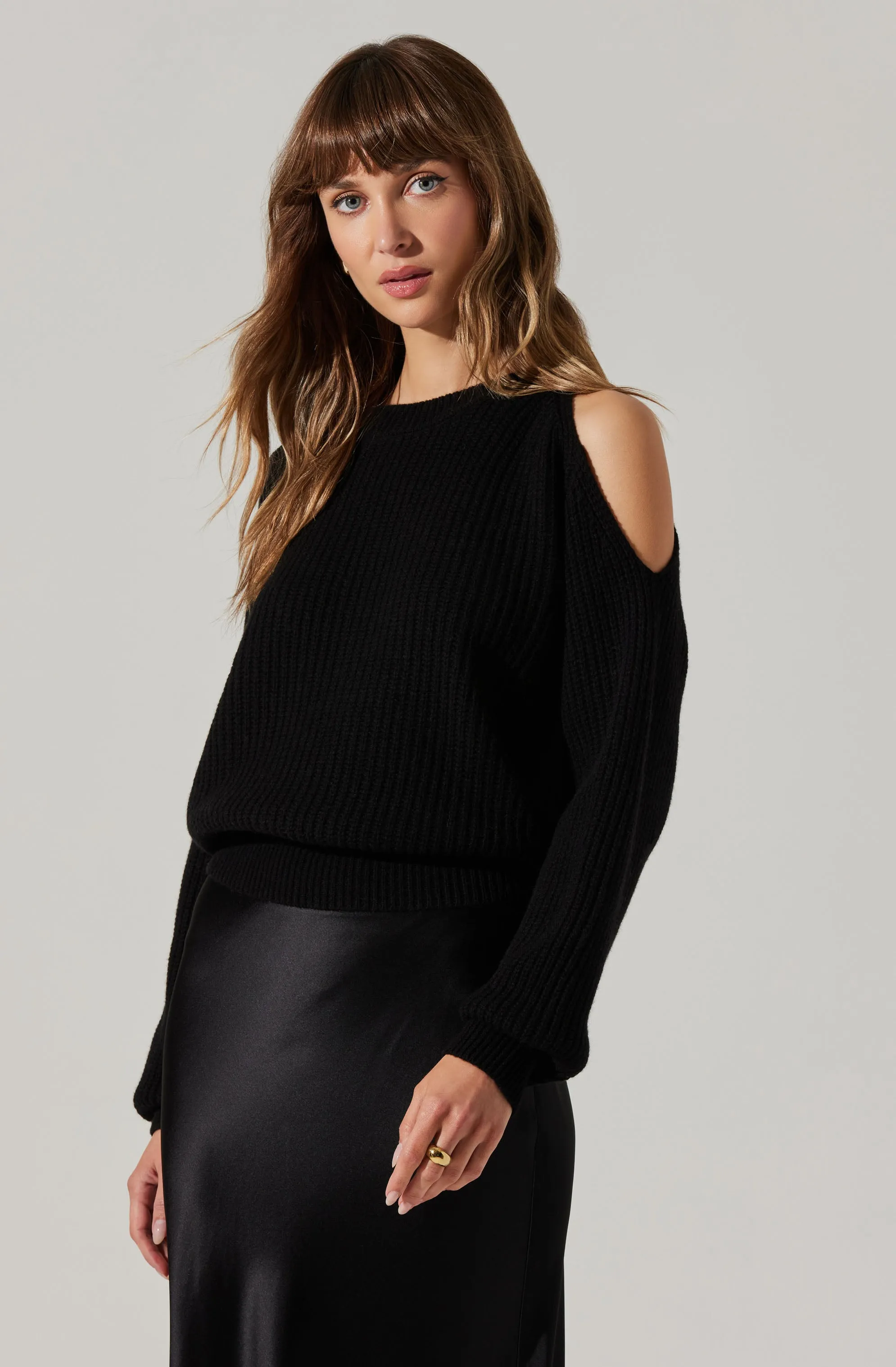 Millicent Ribbed Cold Shoulder Sweater