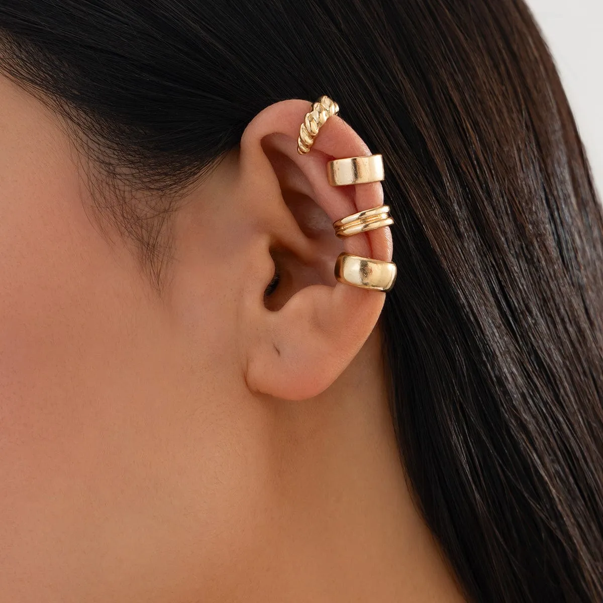 Minimalist 4pcs Gold Silver Plated Textured Ear Cuff Earrings Set