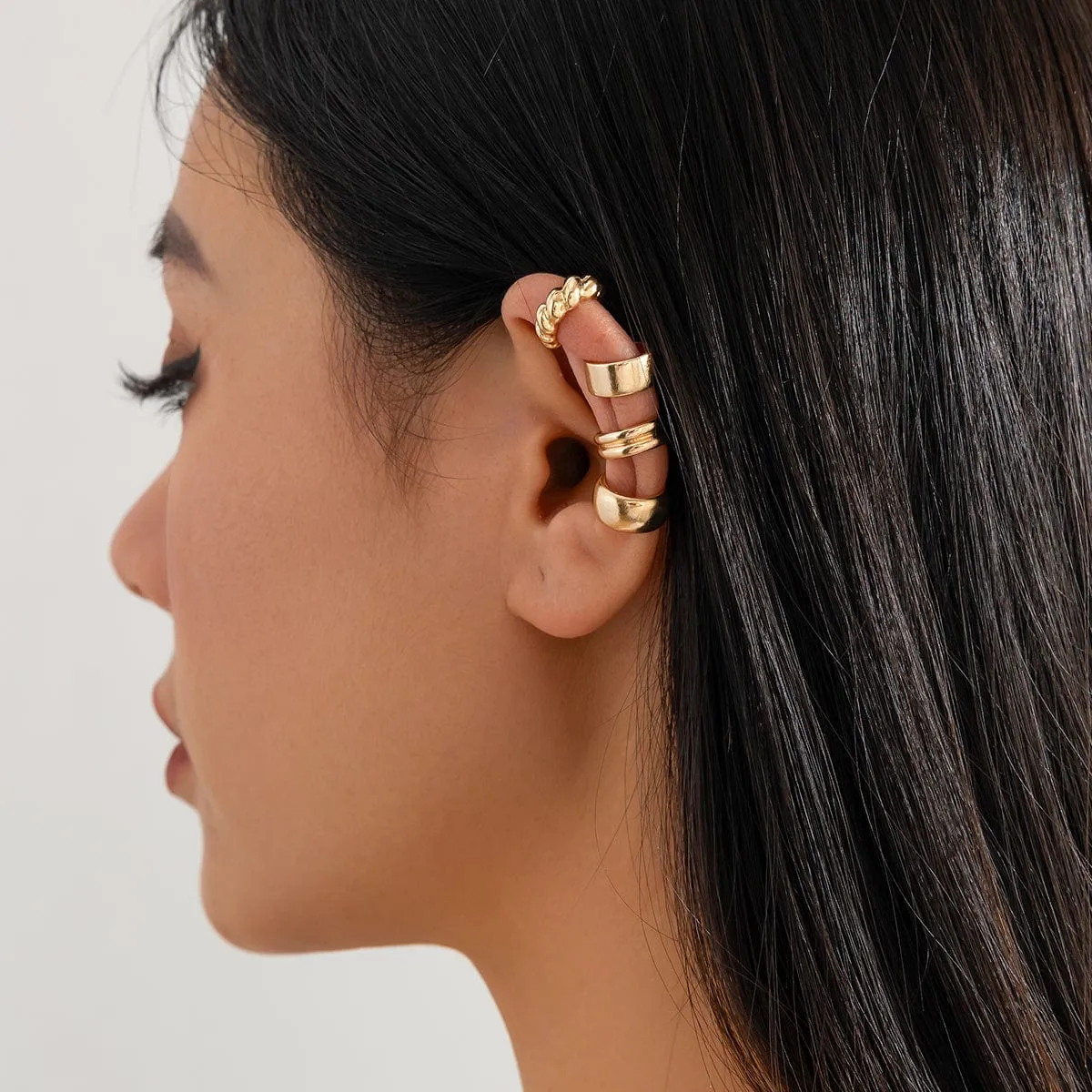 Minimalist 4pcs Gold Silver Plated Textured Ear Cuff Earrings Set