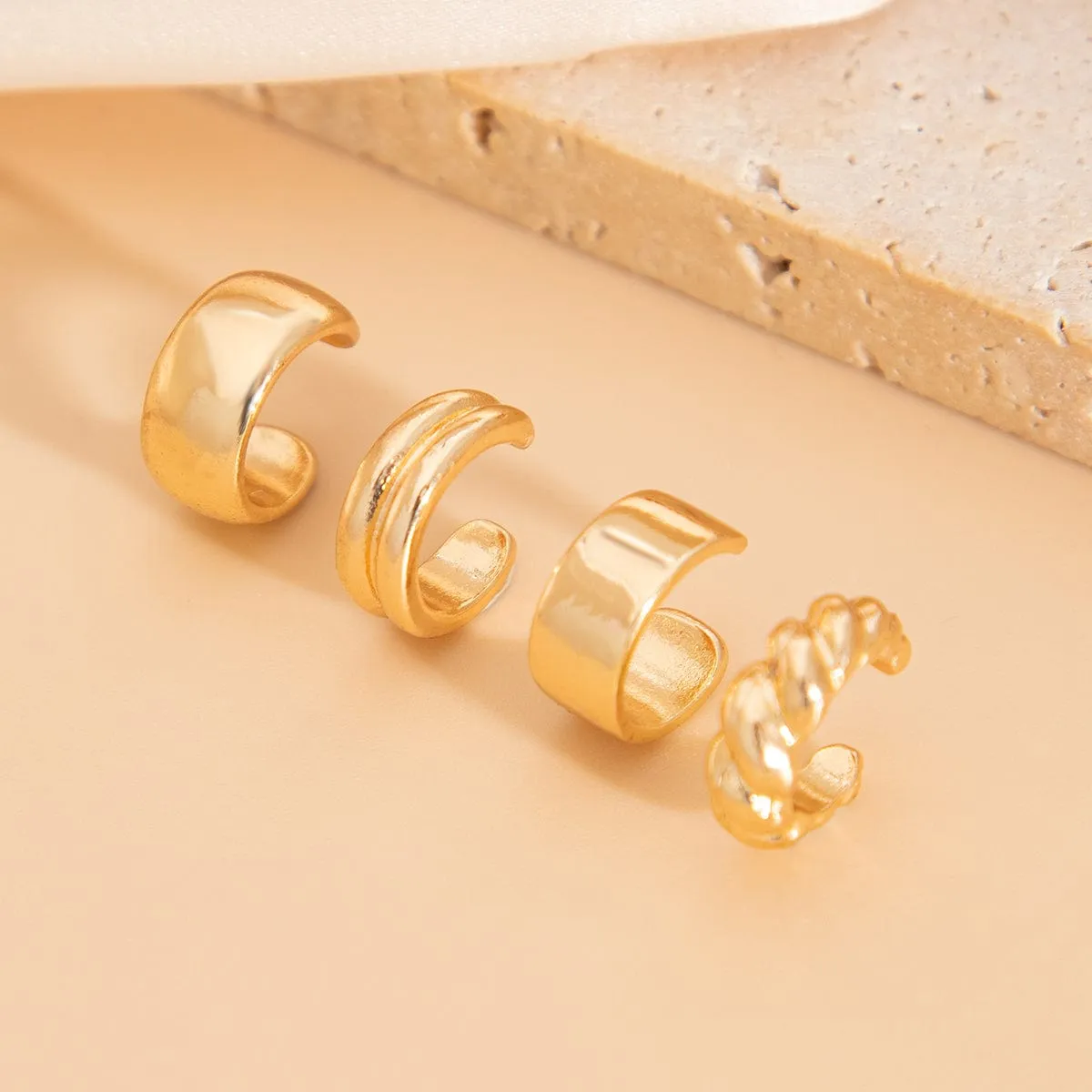 Minimalist 4pcs Gold Silver Plated Textured Ear Cuff Earrings Set