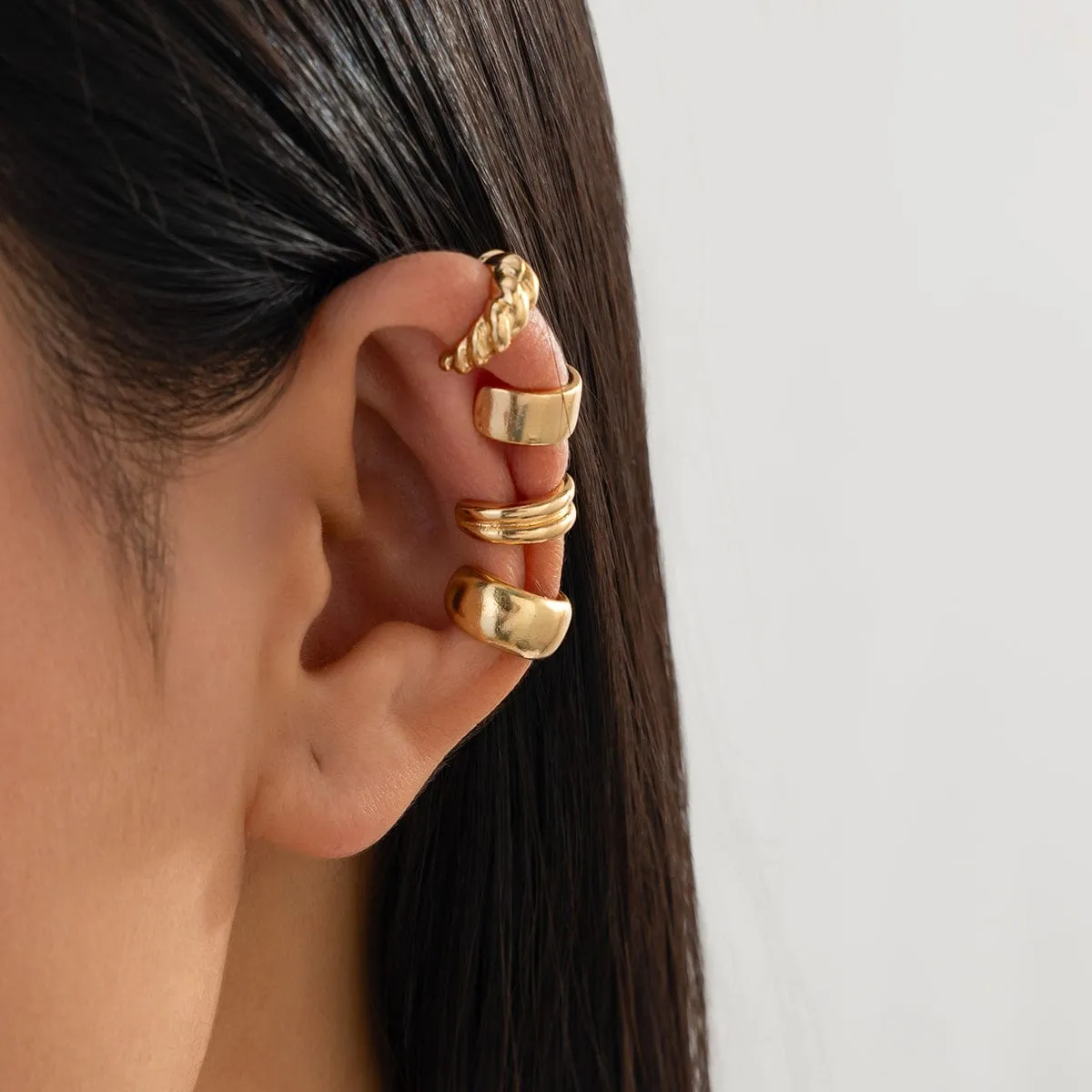 Minimalist 4pcs Gold Silver Plated Textured Ear Cuff Earrings Set