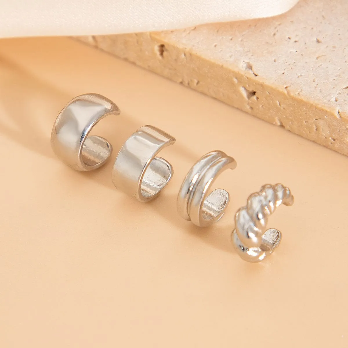 Minimalist 4pcs Gold Silver Plated Textured Ear Cuff Earrings Set