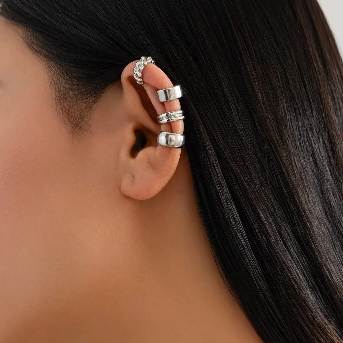 Minimalist 4pcs Gold Silver Plated Textured Ear Cuff Earrings Set