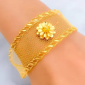 Minimalist Radiant Flower 21K Gold Bangle Bracelet