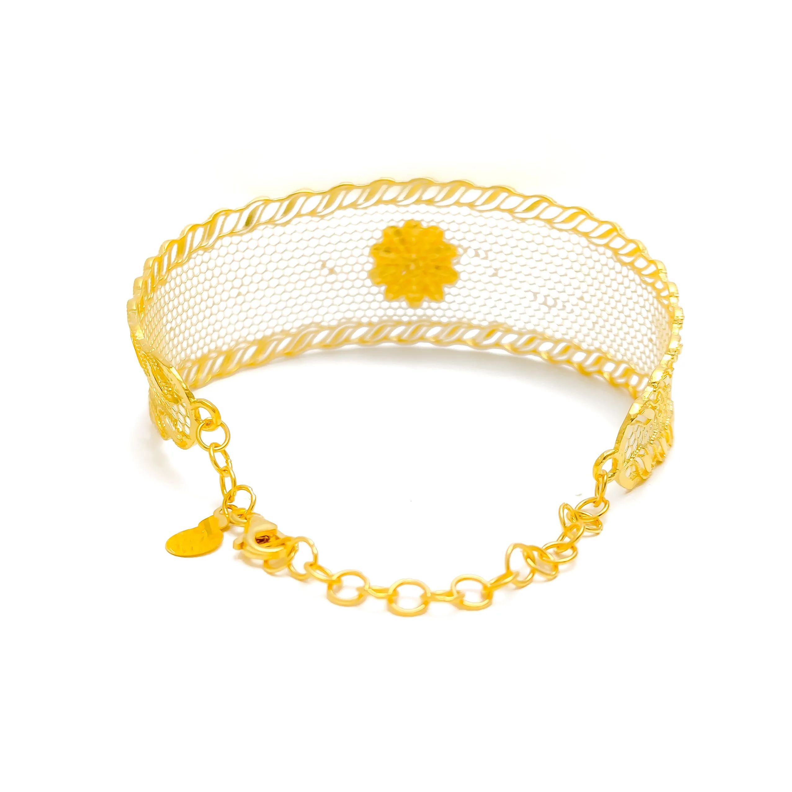 Minimalist Radiant Flower 21K Gold Bangle Bracelet
