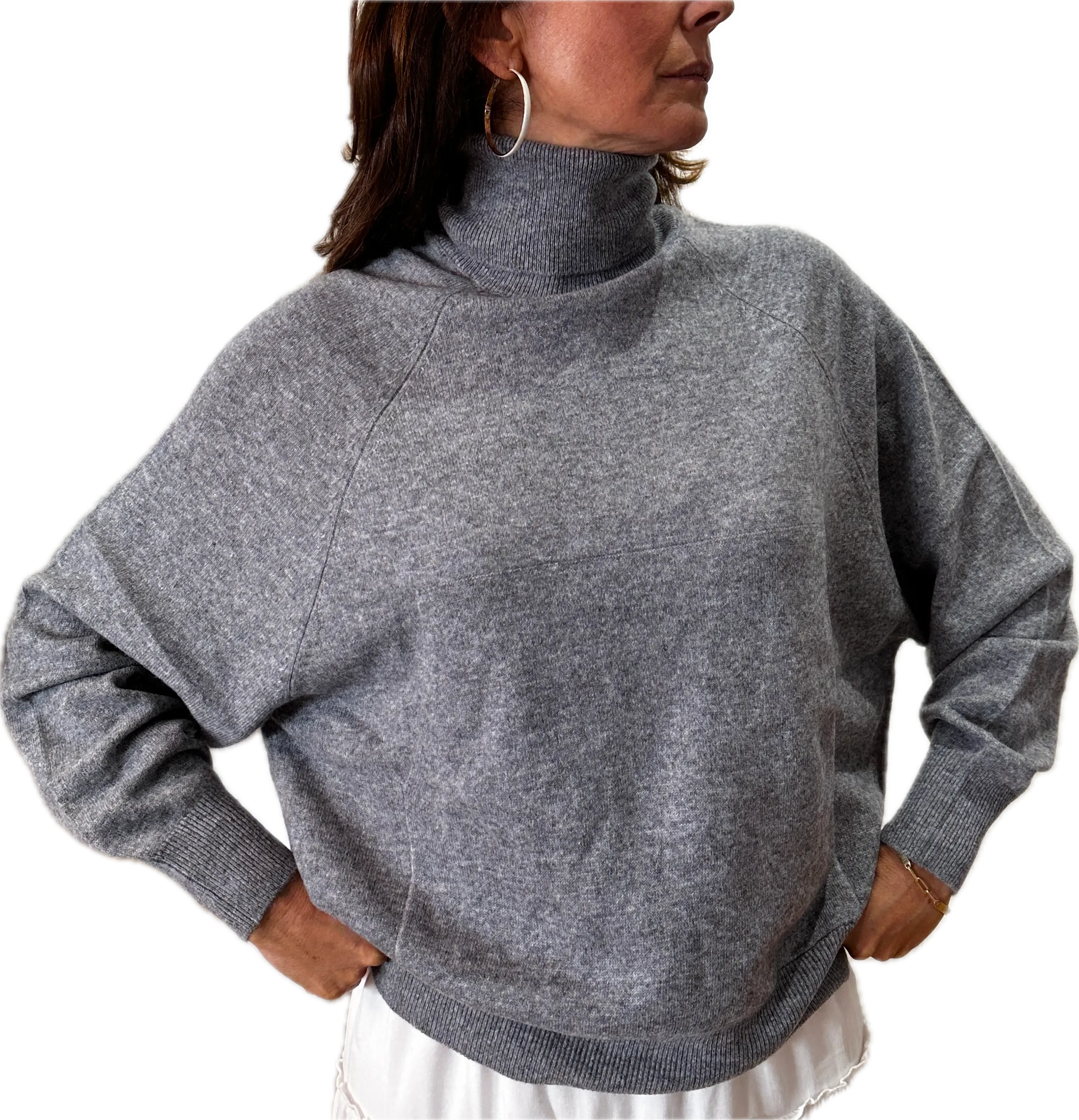 Minnie Rose Cashmere Oversized Pocket Turtleneck