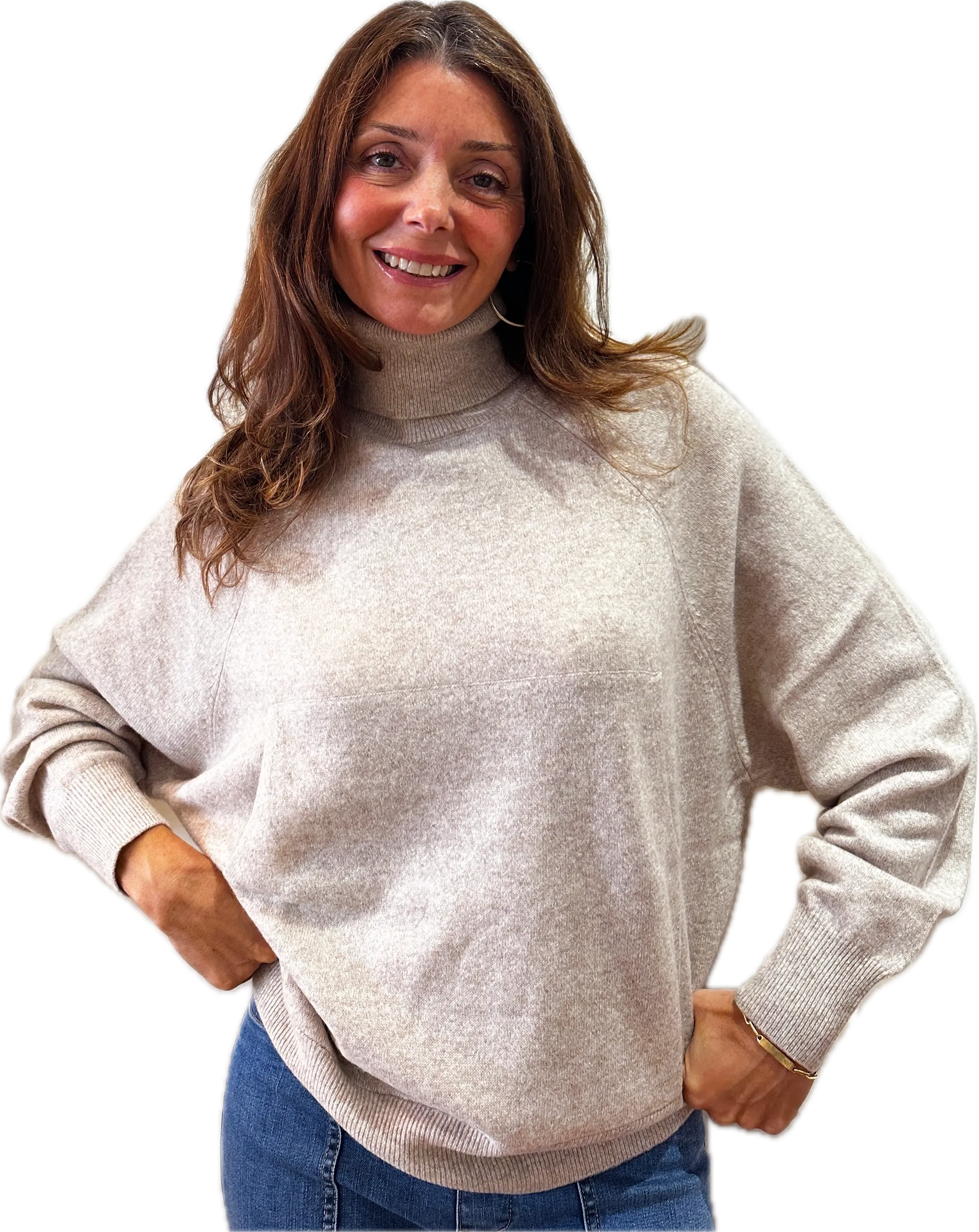Minnie Rose Cashmere Oversized Pocket Turtleneck