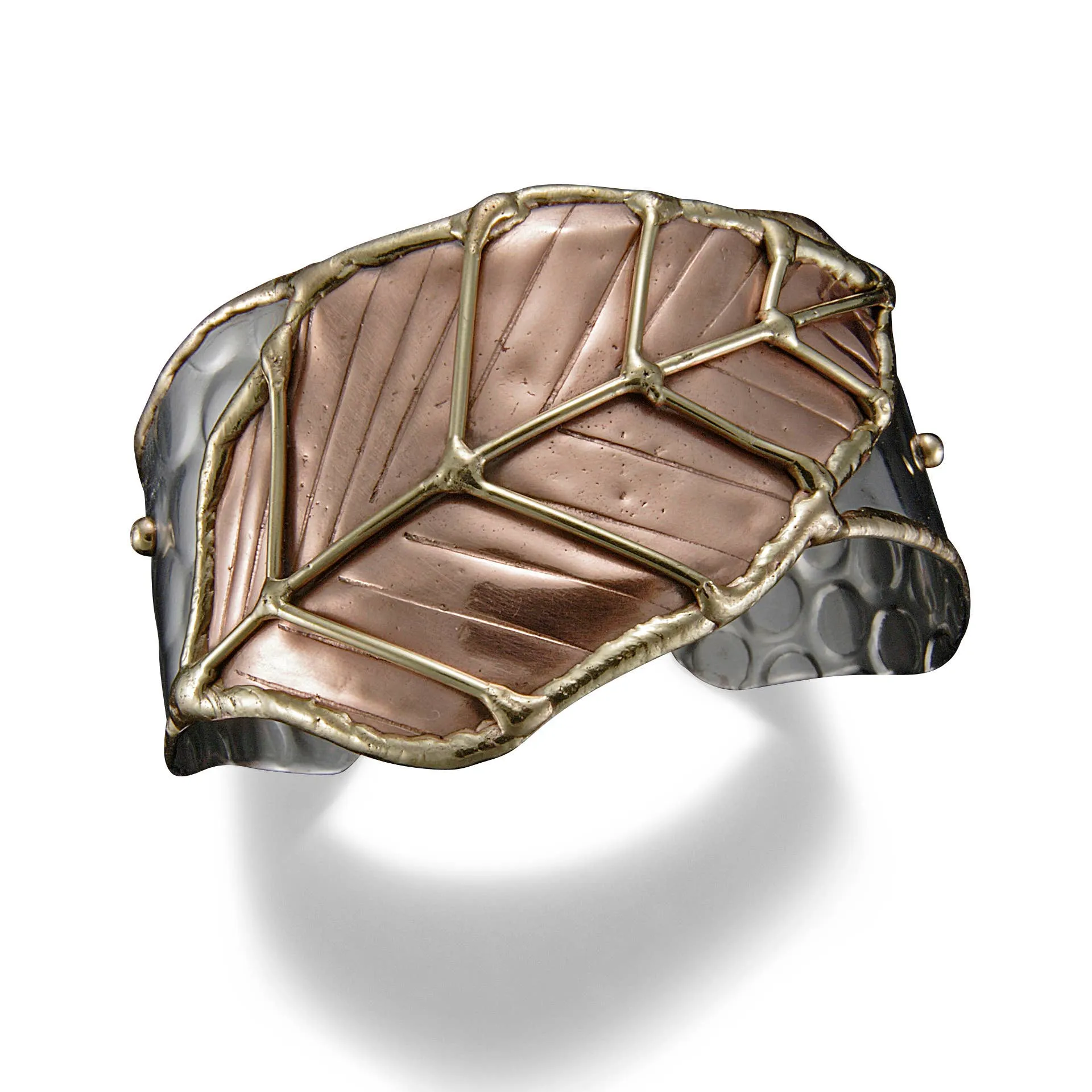 Mixed Metal Cuff Bracelet - Large Leaf