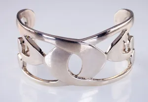 Modernist Symmetrical Design Wide Sterling Silver Cuff Bracelet by WM