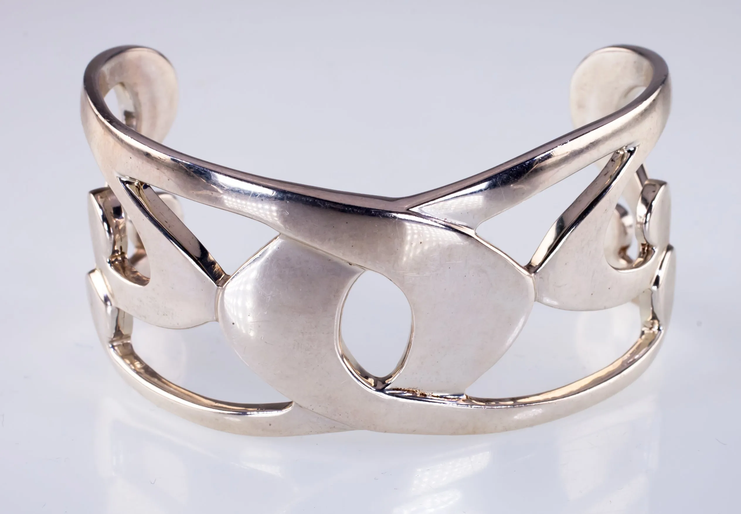 Modernist Symmetrical Design Wide Sterling Silver Cuff Bracelet by WM