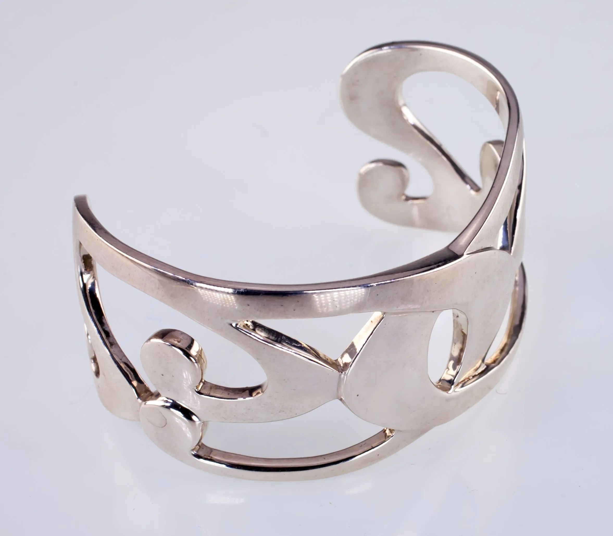 Modernist Symmetrical Design Wide Sterling Silver Cuff Bracelet by WM