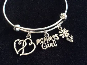 Mommy's Girl Bracelet Silver Expandable Adjustable Wire Bangle Charm Bracelet Trendy Kid's Size Available