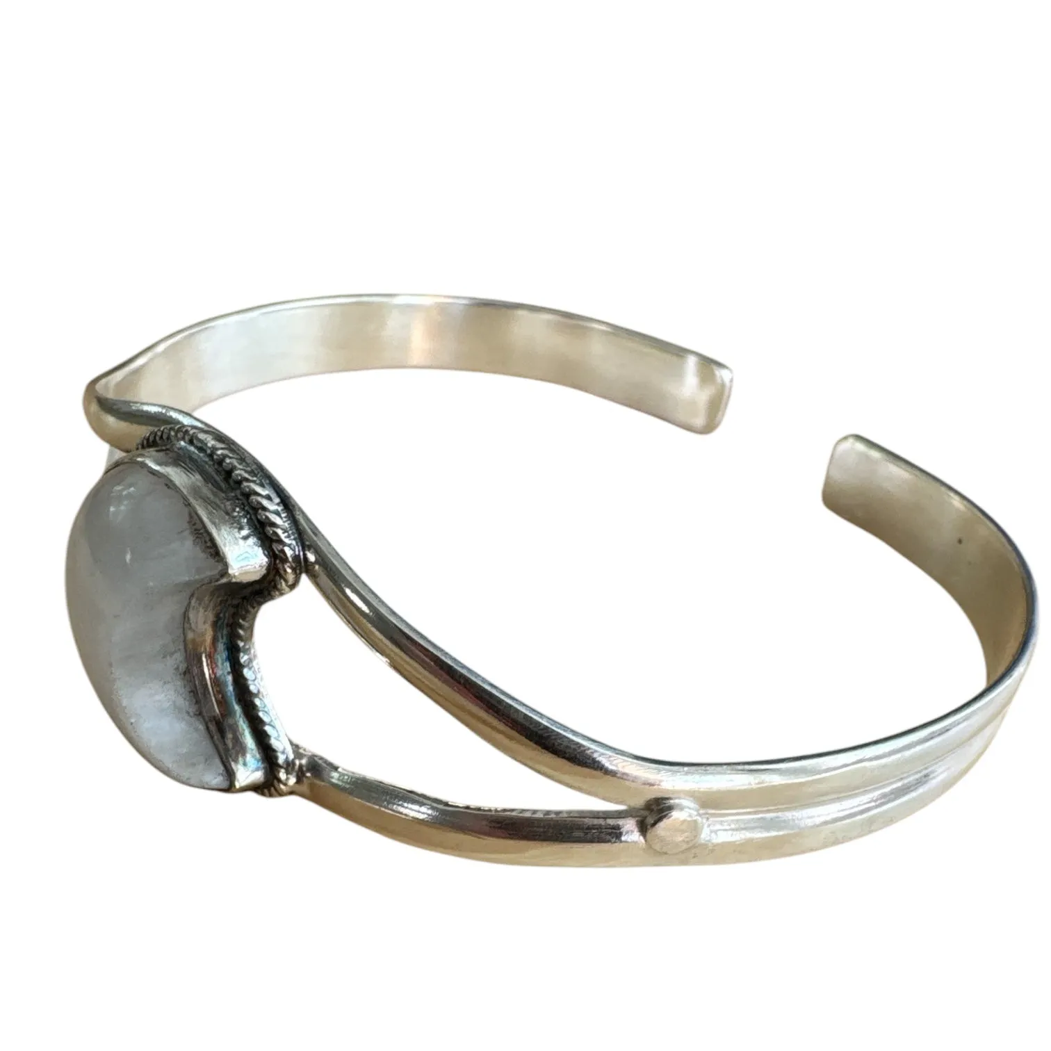 MOON Rainbow Moonstone Solid 925 Sterling Silver Cuff Bracelet