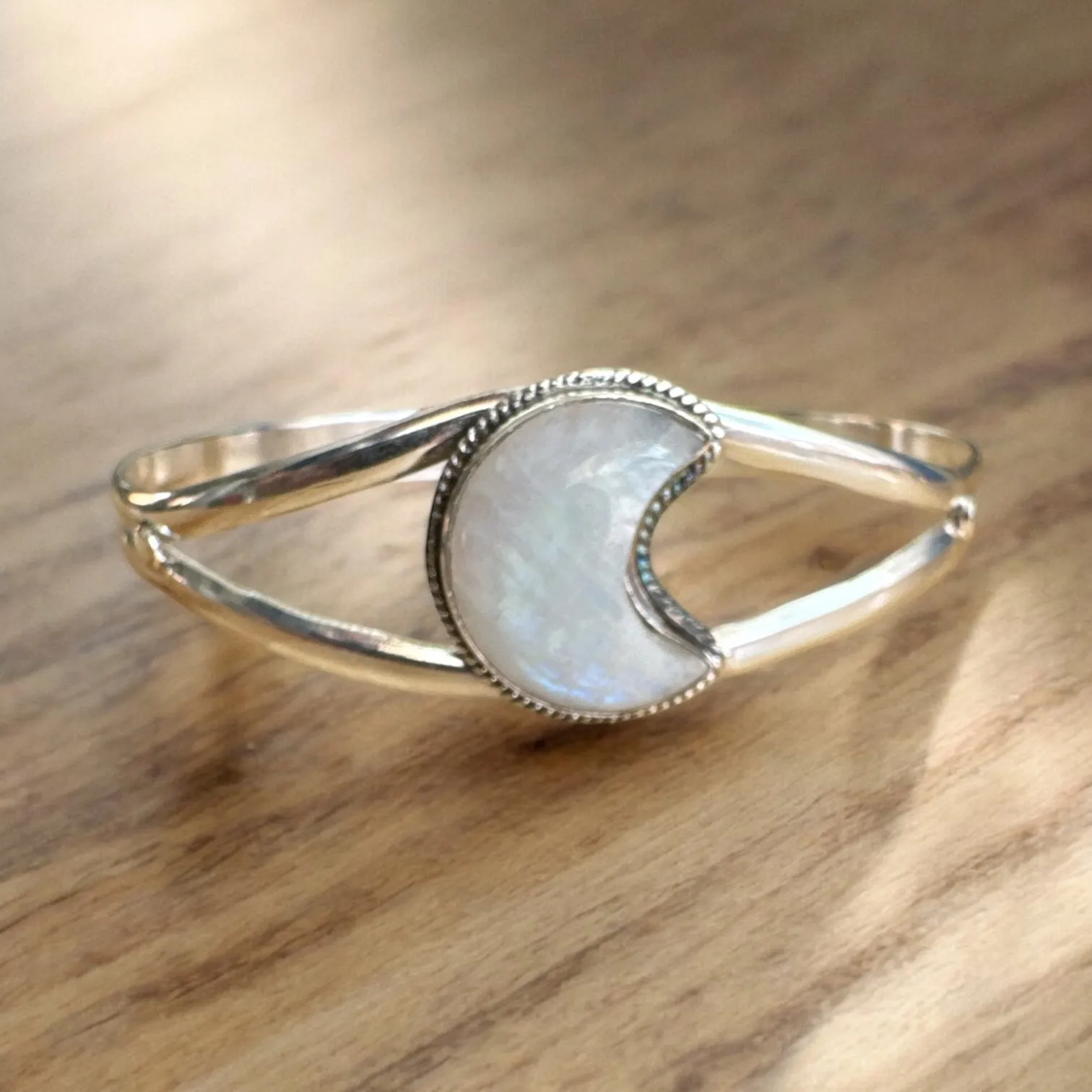 MOON Rainbow Moonstone Solid 925 Sterling Silver Cuff Bracelet