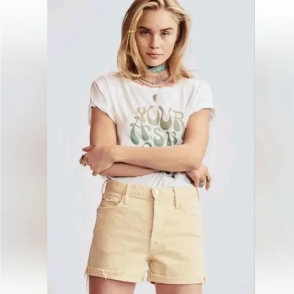 MOTHER The Improper Denim Short Fray in Lemonade