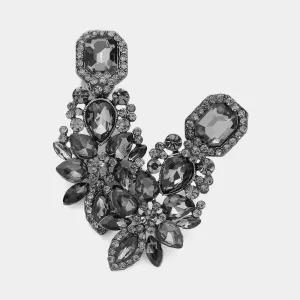 Multi Black Diamond Stone Cluster Chandelier Clip on Pageant Earrings | Prom Earrings |  624308