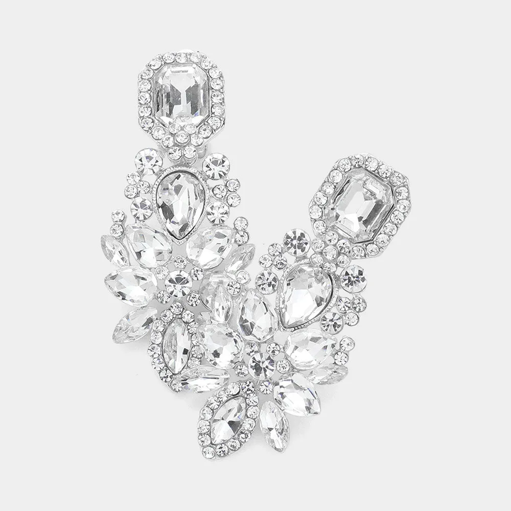 Multi Clear Stone Cluster Chandelier Clip on Pageant Earrings  | Prom Earrings |  624301