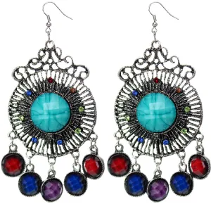 Multi-Color Round Faceted Beaded Chandelier Earrings