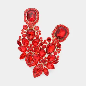 Multi Red Stone Cluster Chandelier Clip on Pageant Earrings  | Prom Earrings |  624310