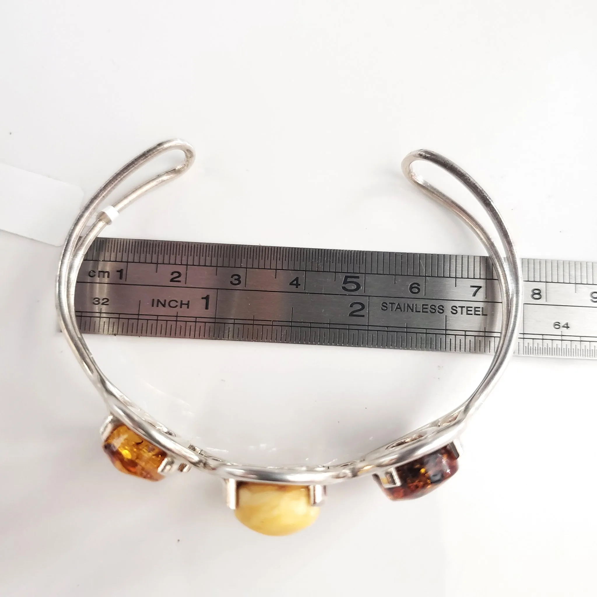 Multicolor Natural Amber Cuff Bracelet in Sterling Silver Setting