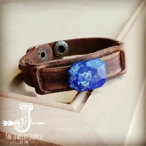 Narrow Leather Cuff with Navy Blue Lapis Gemstone Chunk